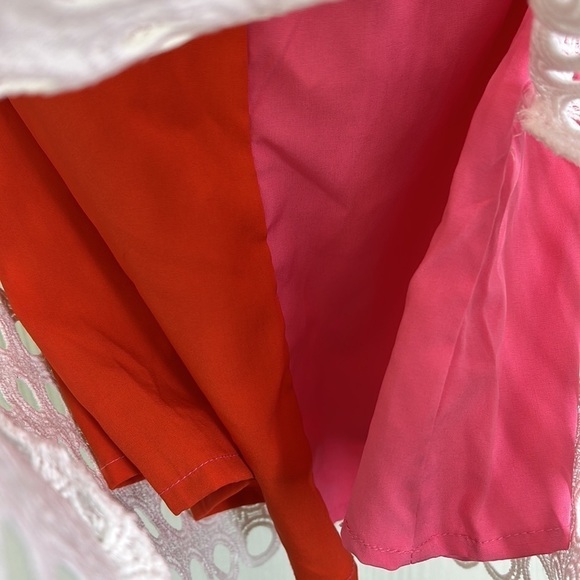 ModCloth - Fluent In Finesse Red & Pink White Eyelet Overlay Shift Dress Size XS - Picture 5 of 12
